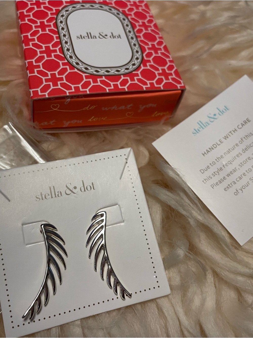 Stella & Dot Silver Feather Ear Climber